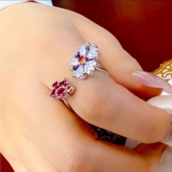 S925 unique designer multi-gems open end ring - Picture 3 of 12